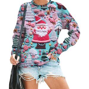 Women Snowman Graphic Pullover 3d Digital Print Crewneck Christmas Sweatshirt